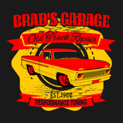 Old Truck Repair Brad's Garage Performance - Mechanic T-shirt Design T-Shirt Design - 988