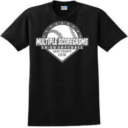 Co-ed Softball Multiple Scoregasms Kent County - Co-ed Softball T-shirt Design T-Shirt Design - 2797
