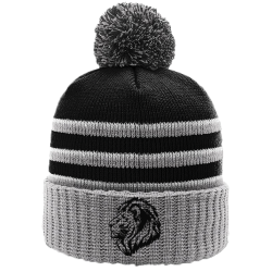 Lion-Head-Grey-and-Black Custom Knit Pom Beanie