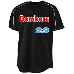 29-Bombers Youth Two-Button Baseball Jersey Piped Trim