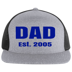 DAD--Est.-2005 Design Printed Cap | Unisex Pacific Headwear Heather 6-Panel Arch Trucker Snapback Cap