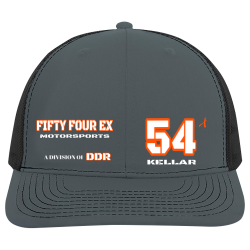 FIFTY-FOUR-EX-MOTORSPORTS-X-A-DIVISION-OF-DDR-54-X-KELLAR Design Custom Printed Cap | Unisex Pacific Headwear Trucker Snapback 