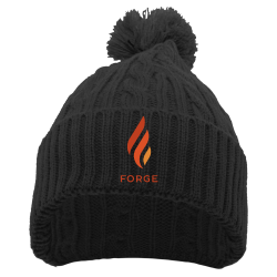 black-beanie Create Screen Printed Beanie | Unisex Pacific Headwear Cable Knit Pom-Pom Beanie