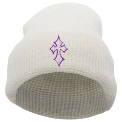 Purple-Cross-Beanie-1 Buy Screen Printed Cap | Unisex Pacific Headwear Waffle Knit Cuff Beanie