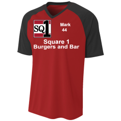Square-1--Burgers-and-Bar-Mark-44 Men's V-Neck Raglan Baseball Jersey