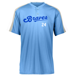 BRAVES-WHITE Design Your Own Screen Printed Baseball Jersey | Boys Augusta Sportswear Two-Button Baseball Jersey